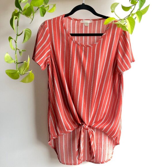 Final Touch Striped Tie-Front High Low Top - Picture 1 of 7